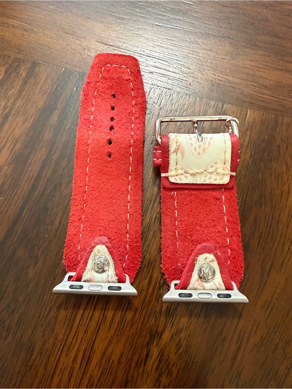 Red & Cream Strawberry Print Watch Band with Red Gem Accents Sparkl Watch Band. - Picture 3 of 5